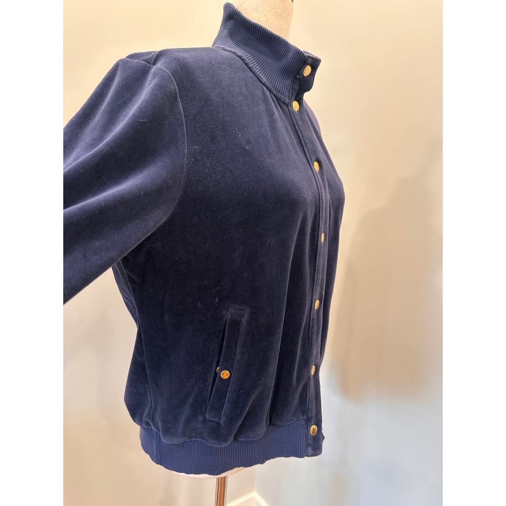 LRL Ralph Lauren Navy Velvet Track Jacket Sz XL Gold Snaps Vintage Y2K City Chic - Picture 4 of 13